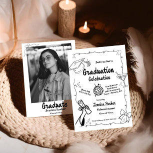 Doodle Style Hand drawn Graduation  Invitation