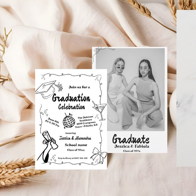 Doodle Style Hand drawn Graduation  Invitation (Creator Uploaded)