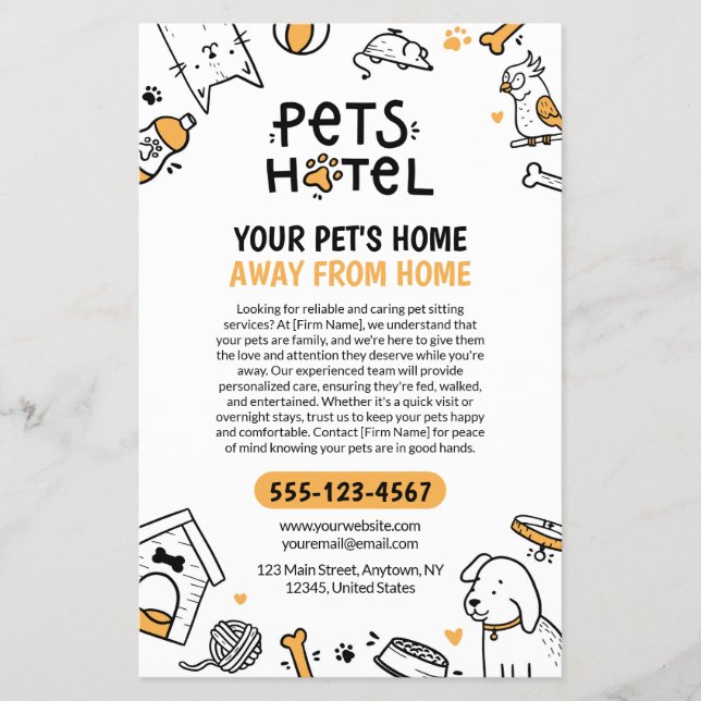 Doodle style Pets Hotel / Pet Sitting Flyer (Front)
