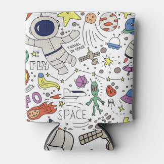 Doodle style, space theme illustration. can cooler