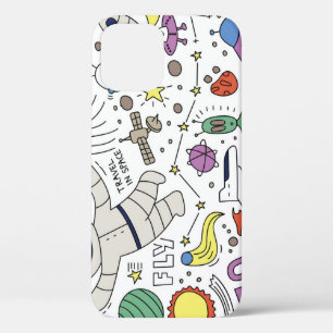Doodle style, space theme illustration. iPhone 12 case