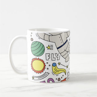 Doodle style, space theme illustration. coffee mug