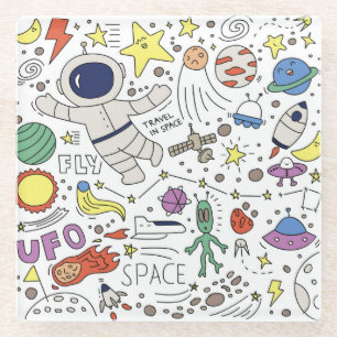 Doodle style, space theme illustration. glass coaster