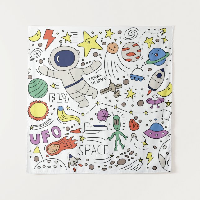 Doodle style, space theme illustration. tapestry (Front)