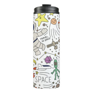 Doodle style, space theme illustration. thermal tumbler