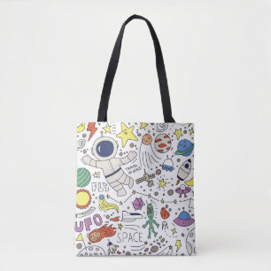 Doodle style, space theme illustration. tote bag