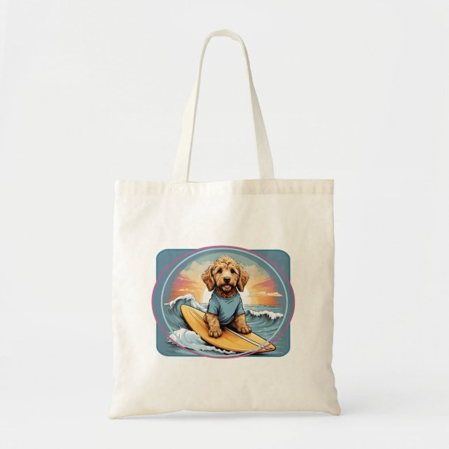 Doodle Surfing Dog Tote Bag (Front)