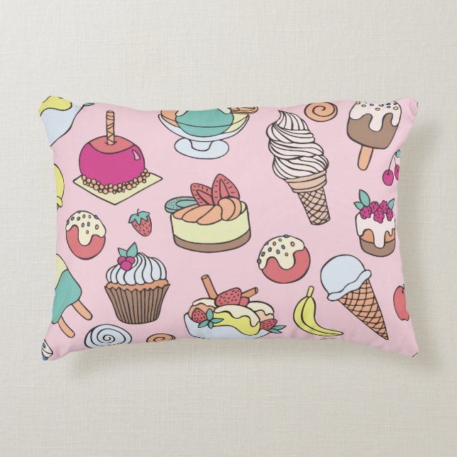 Doodle Sweets Ice Cream: Hand Drawn Illustration Decorative Cushion (Front)