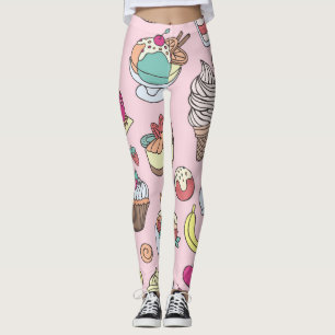 Doodle Sweets Ice Cream: Hand Drawn Illustration Leggings