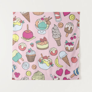 Doodle Sweets Ice Cream: Hand Drawn Illustration Tapestry