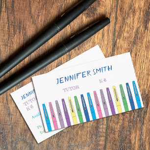Doodle Teacher Pens Tutor White Business Cards