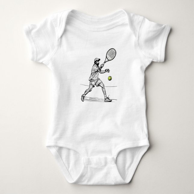 Doodle Tennis Player in Action Baby Bodysuit (Front)