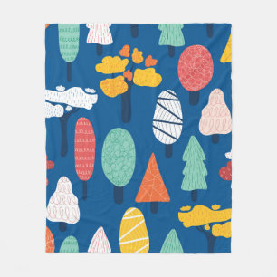 Doodle trees seamless vintage kids pattern. Repeat Fleece Blanket