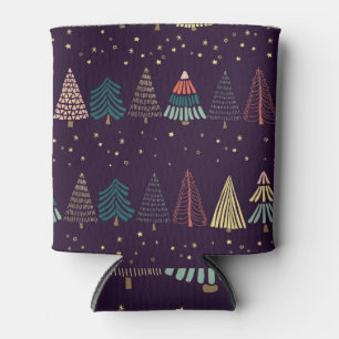 Doodle trees, stars, dark blue. can cooler