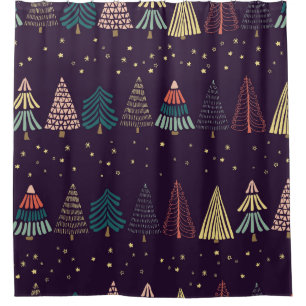Doodle trees, stars, dark blue. shower curtain
