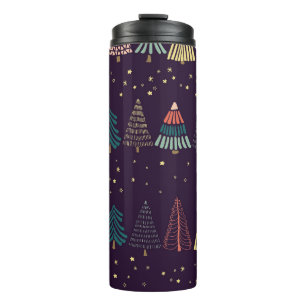 Doodle trees, stars, dark blue. thermal tumbler
