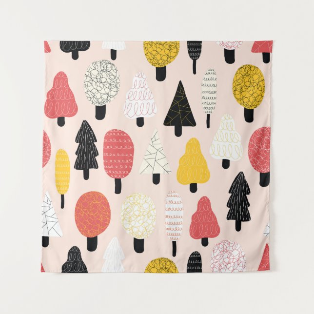 Doodle Trees: Vintage, Abstract Nature. Tapestry (Front)