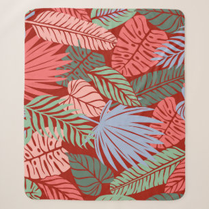 Doodle Tropical Leaves: Dark Hand-Drawn Sherpa Blanket