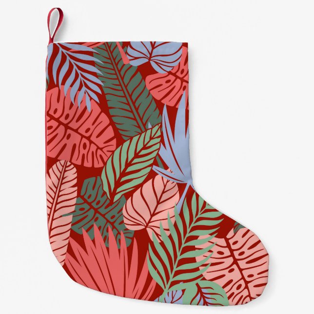 Doodle Tropical Leaves: Dark Hand-Drawn Small Christmas Stocking (Front)