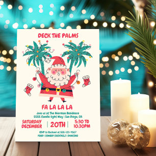 Doodle Tropical Santa Deck the Palms Christmas Invitation