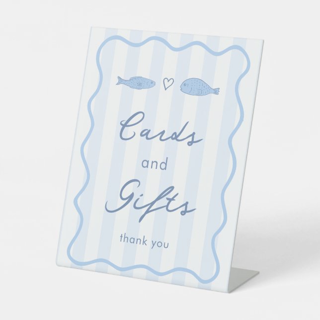 Doodle Two Less Fish Cards & Gifts Wedding Shower Pedestal Sign (Front)