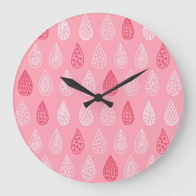 Doodle water drops: vintage pattern large clock (Front)