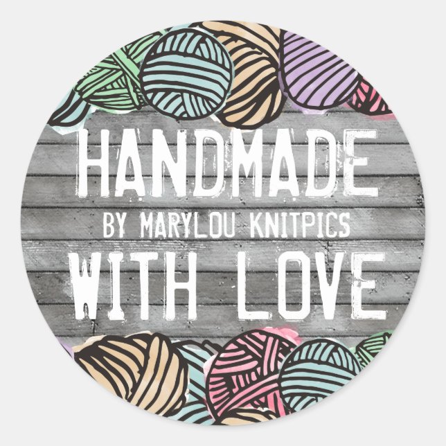 Doodle watercolor yarn knitting crochet classic round sticker (Front)