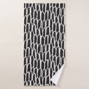 Doodle waves mudcloth mod geometric simple black bath towel