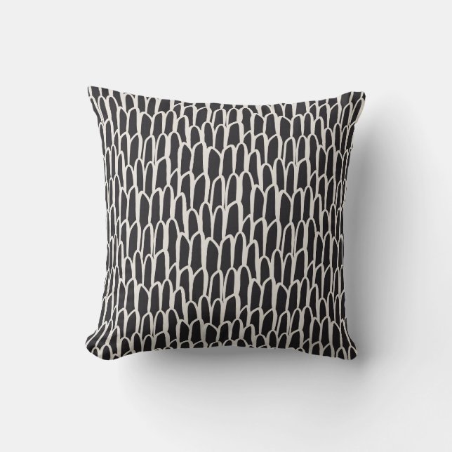 Doodle waves mudcloth mod geometric simple black cushion (Front)
