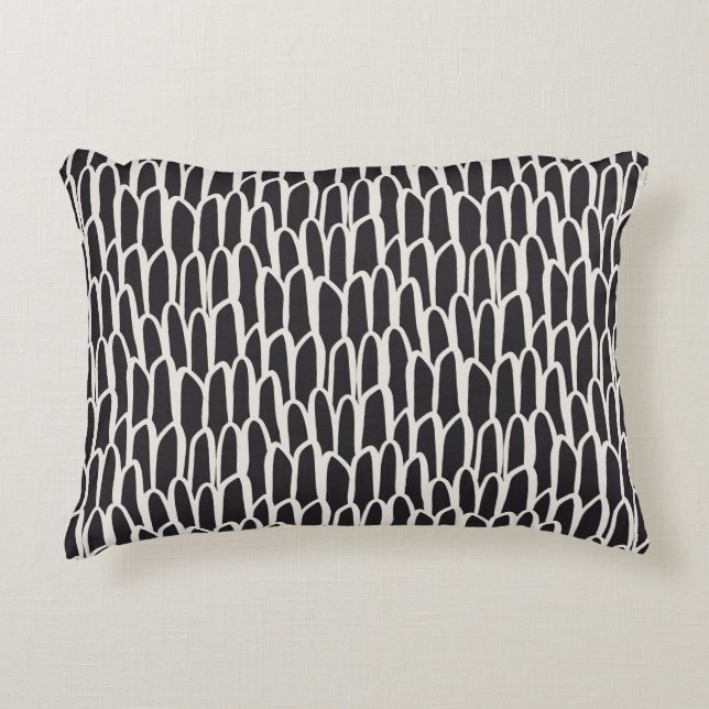 Doodle waves mudcloth mod geometric simple black decorative cushion (Front)