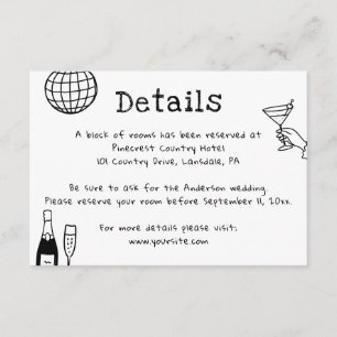 Doodle Wedding Details. Quirky Hotel Accommodation Enclosure Card