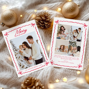 Doodle Whimsical Red Bow Photo collage Christmas Holiday Card