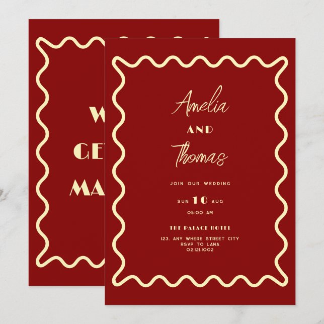 doodle Whimsical Retro Classy wedding invitation (Front/Back)