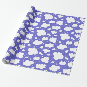 Doodle White Clouds on Purple Background Pattern Wrapping Paper