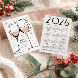 Doodle Wine Glasses 2026 Calendar Merry Christmas Holiday Card