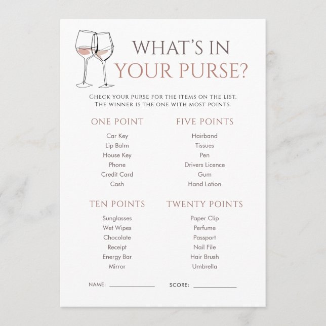 Doodle Wine Whats in Purse Bridal Shower Game Invitation (Front)