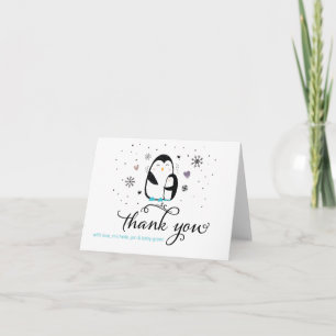 Doodle Winter Penguin Baby Shower Thank You Card