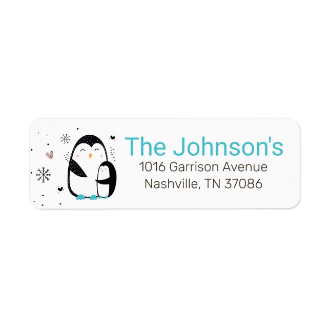 Doodle Winter Penguin Return Address Label (Front)
