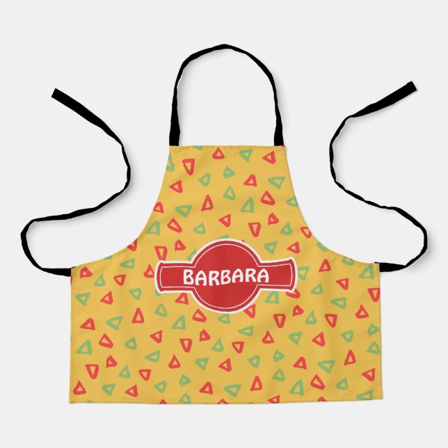 Doodle Yellow Red Minimal Pattern Apron (Front)