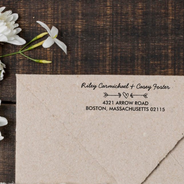 Doodled Arrows & Heart Romantic Name & Address Self-inking Stamp (Creator Uploaded)