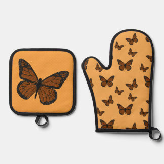 Doodled Monarch Oven Mitt & Pot Holder Set