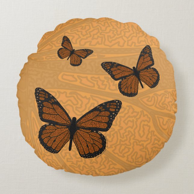 Doodled Monarch Round Pillow (Front)