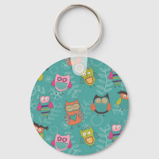 Doodled Owls on Teal Key Ring