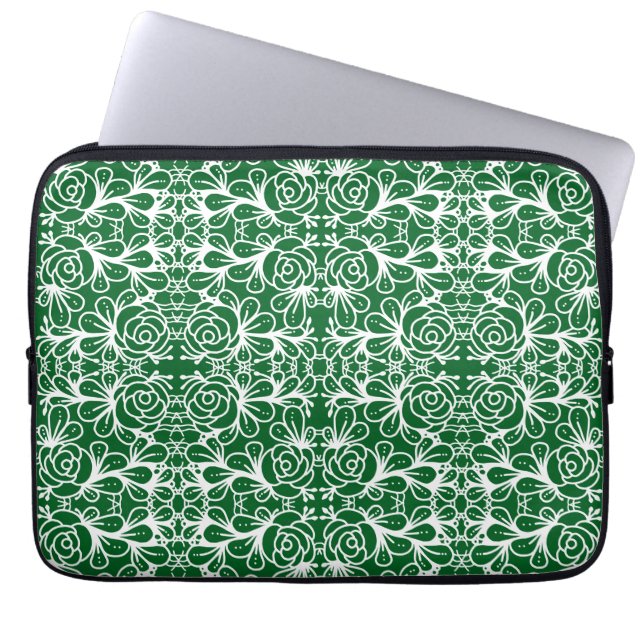 Doodleroses green laptop sleeve (Front)