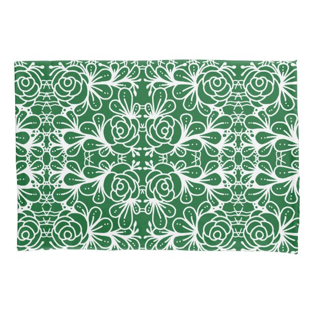 Doodleroses green pillowcase (Front)