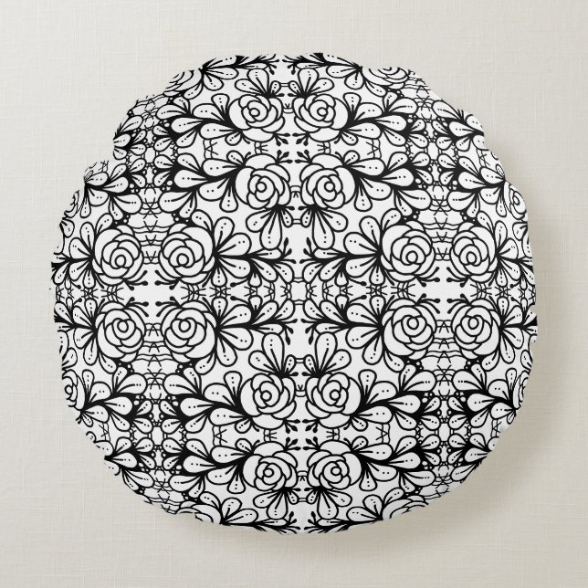 Doodleroses Round Cushion (Front)