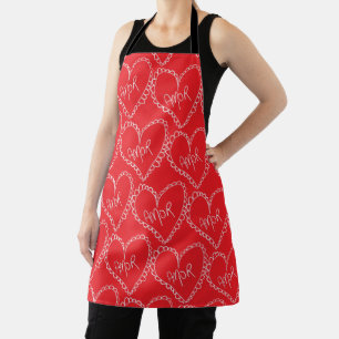 Doodles Black Hearts Valentines Day Red Apron
