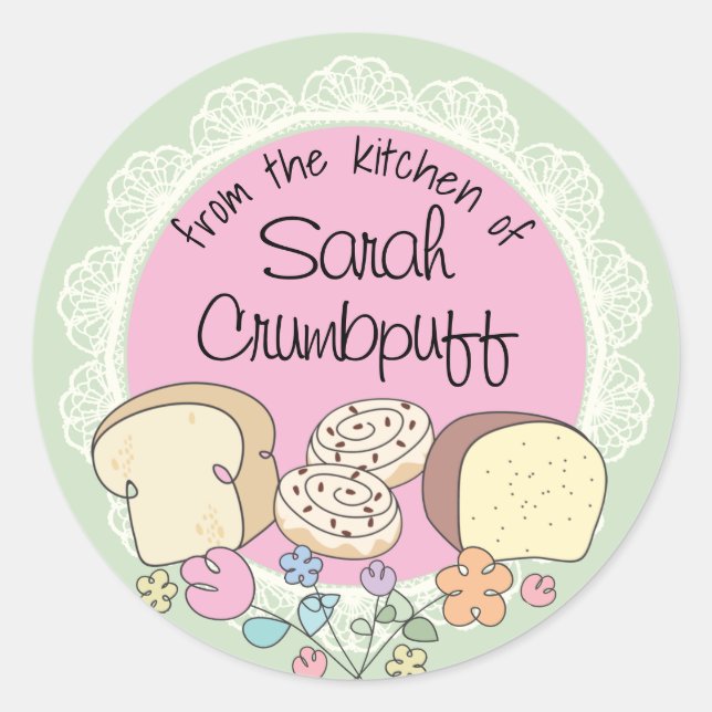 Doodles bread cinnamon roll from the kitchen of classic round sticker (Front)