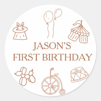 Doodles Circus First Birthday Party Classic Round Sticker