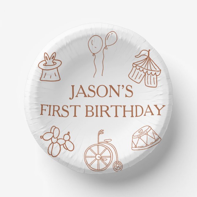 Doodles Circus First Birthday Party Paper Plate (Front)